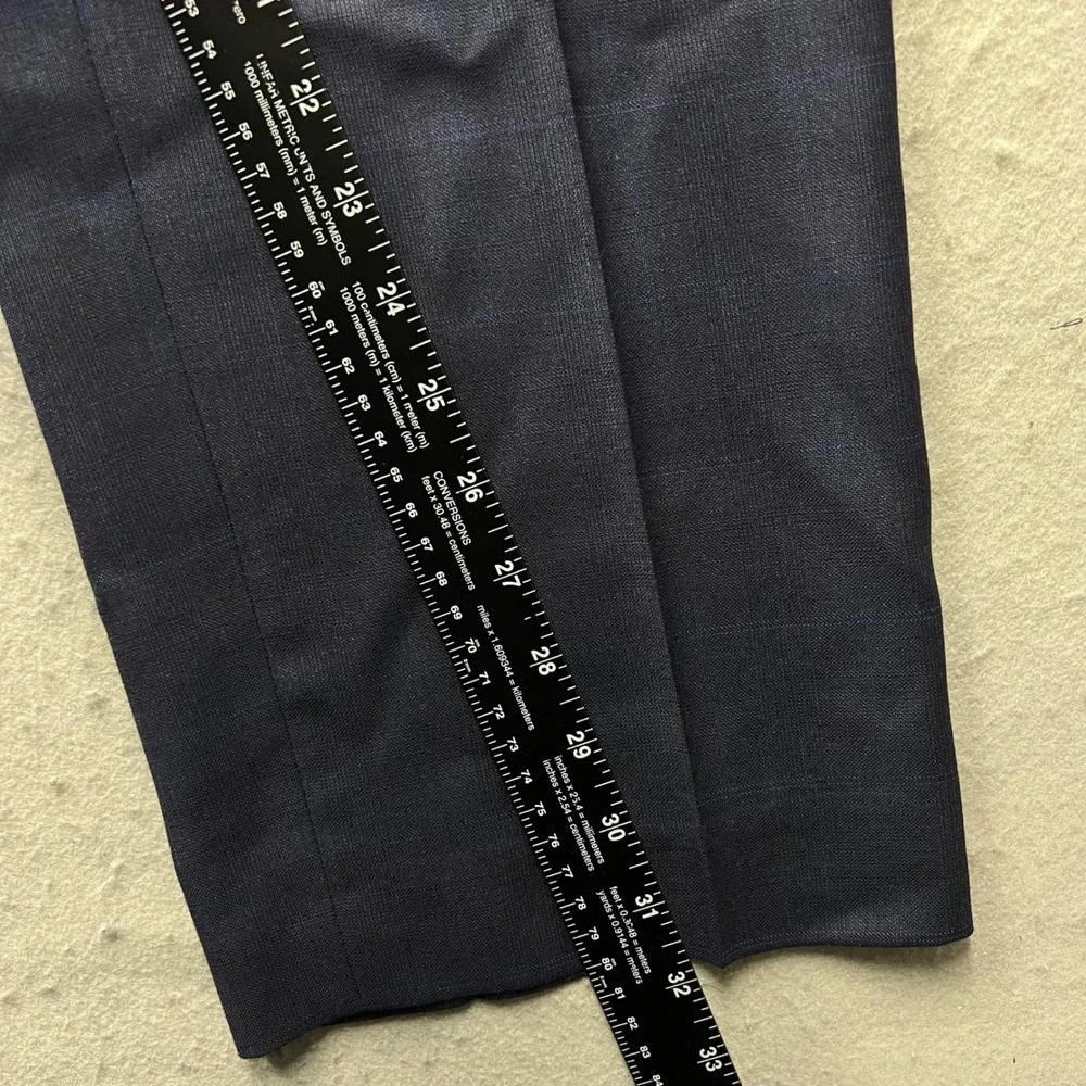 Lauren Ralph Lauren Mens Navy Blue Windowpane 2 Piece Suit Blazer Pants 40x32
